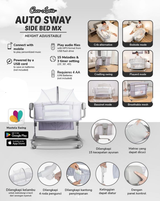 Cocolatte Auto Sway Sidebed MX - Light Grey
