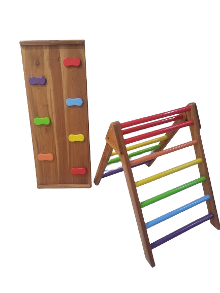 Pikler Triangle With Slide and Rock Climbing (Colorful)