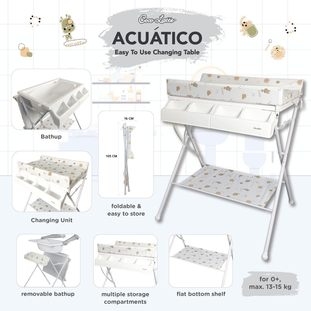Cocolatte Acuatico Folding Baby Tafel - White Brown