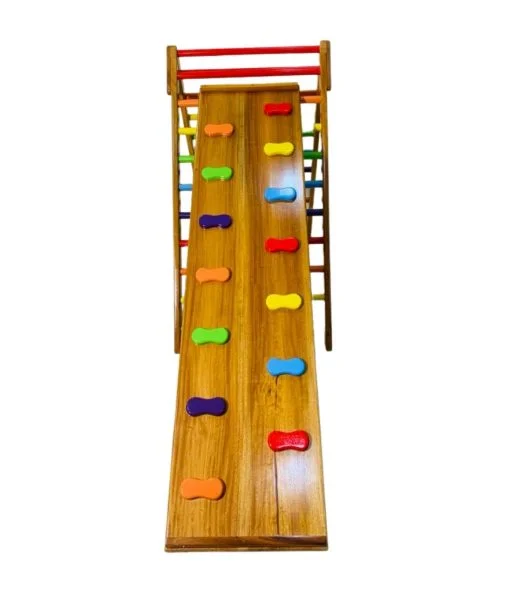 Pikler Triangle Jumbo With Slide and Rock Climbing - Colorful